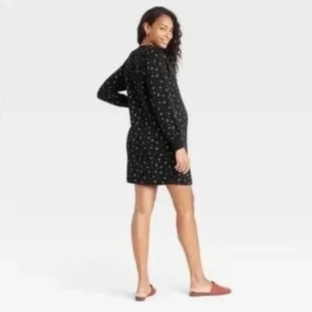 The Nines by Hatch Maternity Sweatshirt Dress Black Floral French Terry Size XS